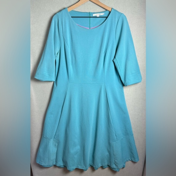 Boden Turquoise Irene Ponte Fit Flare A Line Dress Scoop neck Career US Size 14L - Picture 1 of 9